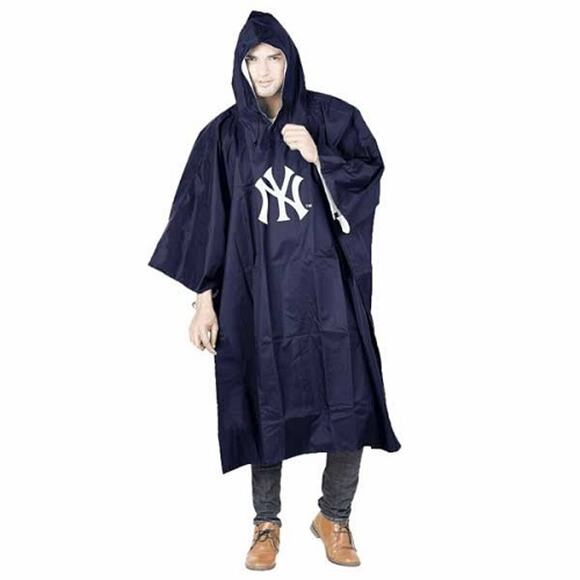 MLB New York Yankees Poncho Deluxe Navy W Storage Pouch Reusable Rain NY - Picture 1 of 3